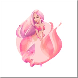 Pink Coral Mermaid Posters and Art